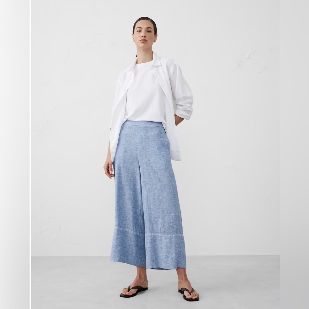 Banana Republic WIDE-LEG LINEN-BLEND  BLUE CROPPED PULL-ON PANT Medium